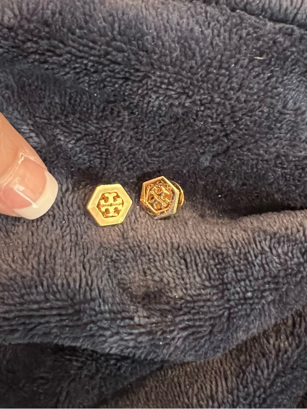 Tory Burch Gold Hexagon Logo Stud Earrings